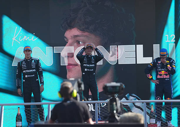 Sieger Andrea Kimi Antonelli of ItalyMercedes-AMG Petronas Formula One Team2.Platz fuer George Russell 3.Platz fuer Max Verstappen Oracle Red Bull...