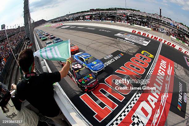 Tyler Reddick, driver of the Chumba Casino Toyota, leads the field to the green flag to start the NASCAR Cup Series Cook Out Southern 500 at...
