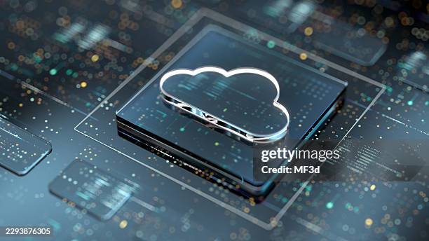 cloud computing icon on abstract cpu, conceptual digital technology background. - cloud computing security stock pictures, royalty-free photos & images