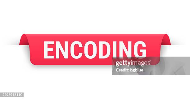 encoding - red banner, bookmark, ribbon, label on white background - matrix logo stock illustrations