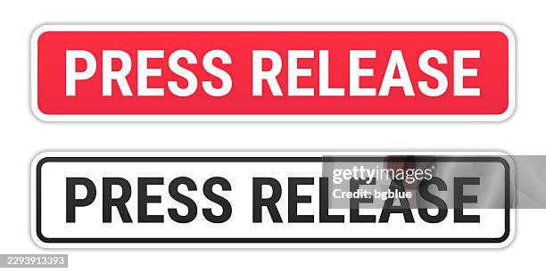 press release - red and black labels on white background - press release stock illustrations
