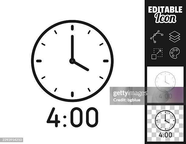 4 o'clock analog clock. icon for design. easily editable - countdown clock analog stock illustrations