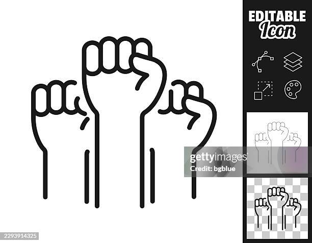 ilustraciones, imágenes clip art, dibujos animados e iconos de stock de puños levantados. icono para diseño. fácilmente editable - puño en alto