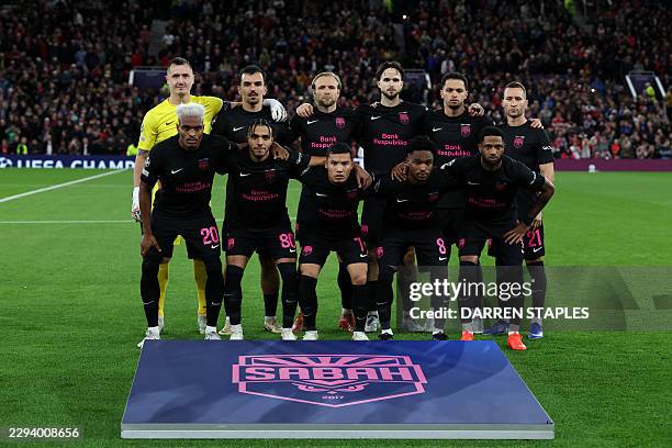Sabah FK's Kazakhstani goalkeeper Stas Pokatilov, Sabah FK's Azerbaijani defender Rahman Dashdamirov, Sabah FK's Polish defender Tymoteusz Puchacz,...