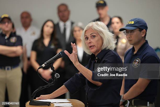 Jennifer Homendy, Chairwoman of the National Transportation Safety Board, holds a press conference on the investigation into the Amazon Cargo plane...