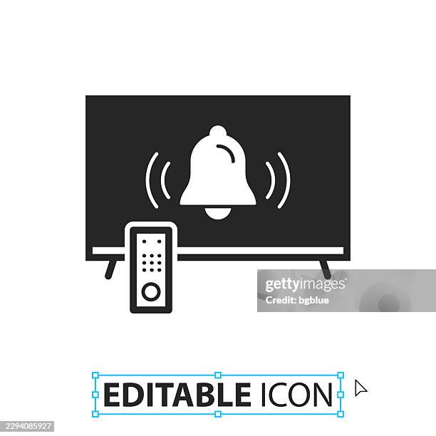 tv with ringing bell - notification - editable icon on white background - alarm clock ringing stock illustrations