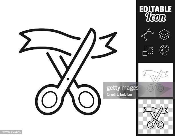 scissors cutting ribbon. icon for design. easily editable - ribbon cutting stock illustrations