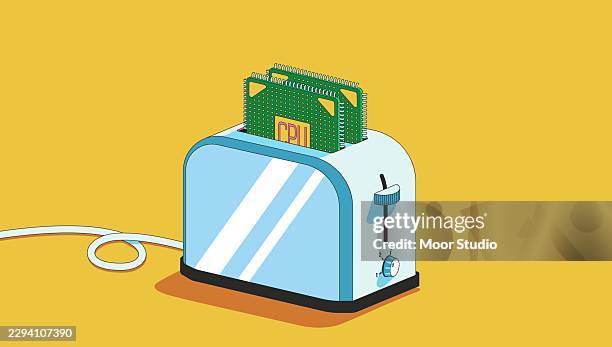 microchips in toaster concept illustration - semiconductor plant stock illustrations