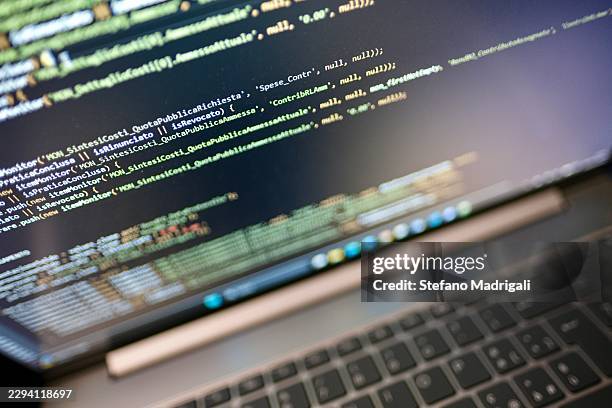 close-up code programming source on dark laptop screen - python code stock pictures, royalty-free photos & images
