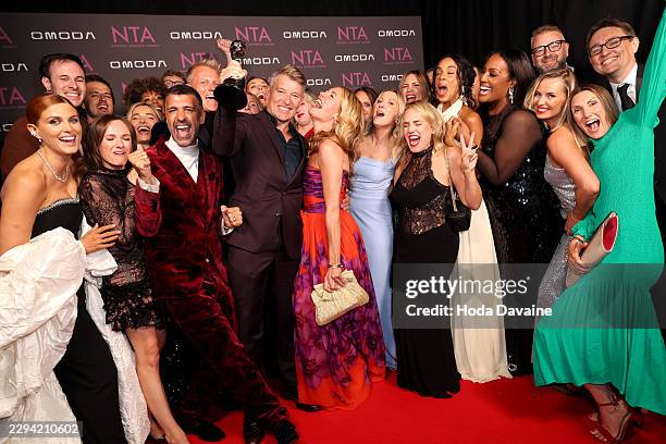 Cat Deeley and Ben Shephard and the ‘This Morning’ crew pose with the ‘Daytime’ Award backstage during the National Television Awards 2026 at The O2...