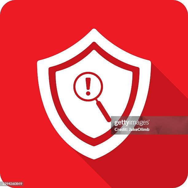 shield magnifying glass exclamation point icon silhouette - memory problems stock illustrations