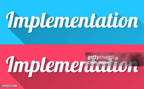 implementation - flat design with long shadow on blue and red background - light installation stock illustrations