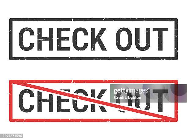 check out - rubber stamps with crossed out stamp on white background - counter texture stock illustrations
