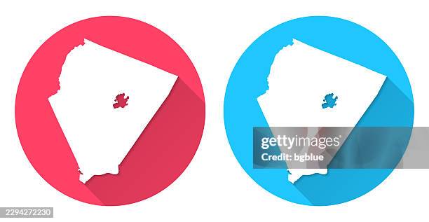 albemarle county, virginia map. round icon with long shadow on red or blue background - charlottesville stock illustrations