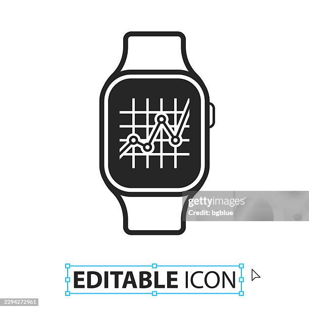 smartwatch with graph - editable icon on white background - measuring height stock illustrations