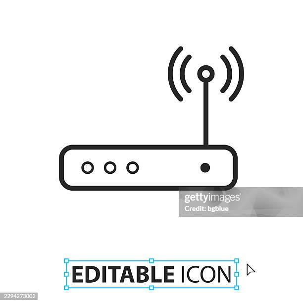 wifi router - line editable icon on white background - data stream white background stock illustrations