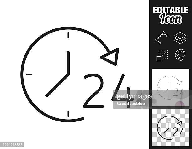 24 hour clock. icon for design. easily editable - adjusting clock stock illustrations