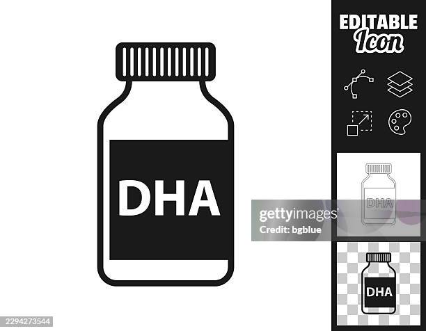 dha supplement bottle. icon for design. easily editable - macro nutrients stock illustrations