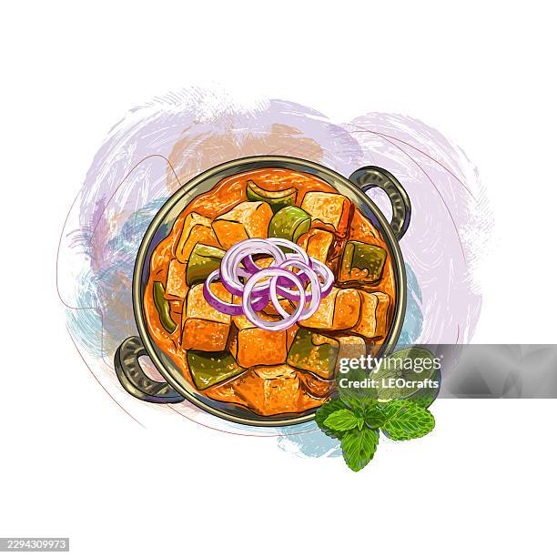 indian food kadai paneer masala. - paneer stock illustrations