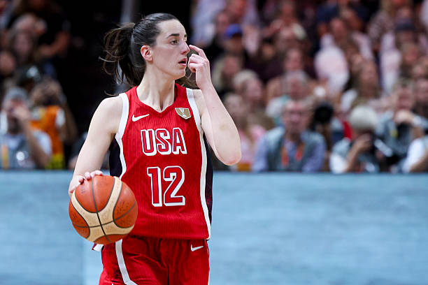 Berlin, Germany Caitlin Clark of USA looks on during the FIBA Women's Basketball World Cup Germany 2026 semifinal match between Spain and United...