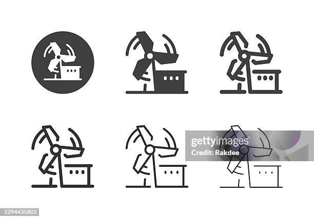 wind power plant icons - multi series - energy transition stock illustrations