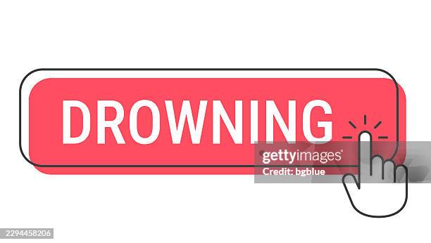 drowning - click button with hand cursor on white background - pointing down white background stock illustrations