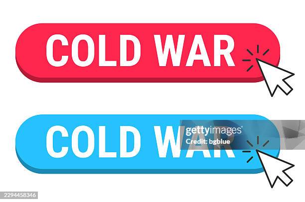 cold war - red and blue buttons with cursor on white background - cold war stock illustrations