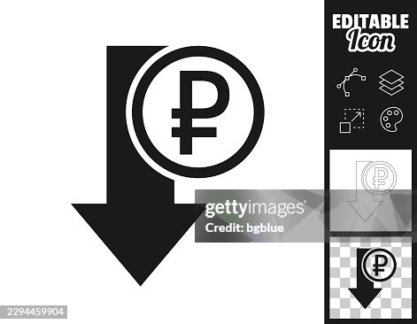 Russian ruble value decrease. Icon for design. Easily editable Russian ruble value decrease. Icon for design. Easily editable