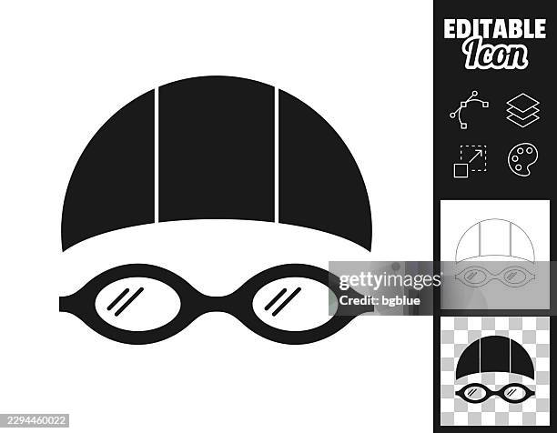 swim cap and goggles. icon for design. easily editable - swimming competition stock illustrations