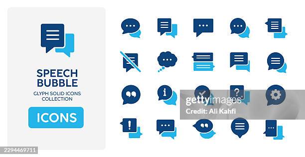 speech bubble glyph solid icons. glyph solid icons collection. vector illustration. perfect pixel on clean white background - speech bubble icon stock illustrations