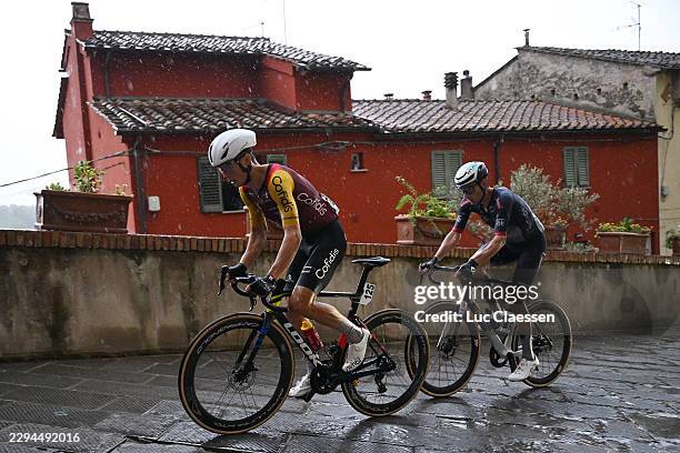 Valentin Ferron of France and Team Cofidis and Samuele Zoccarato of Italy and Team MBH Bank Colpack Ballan CSB compete in the breakaway during the...
