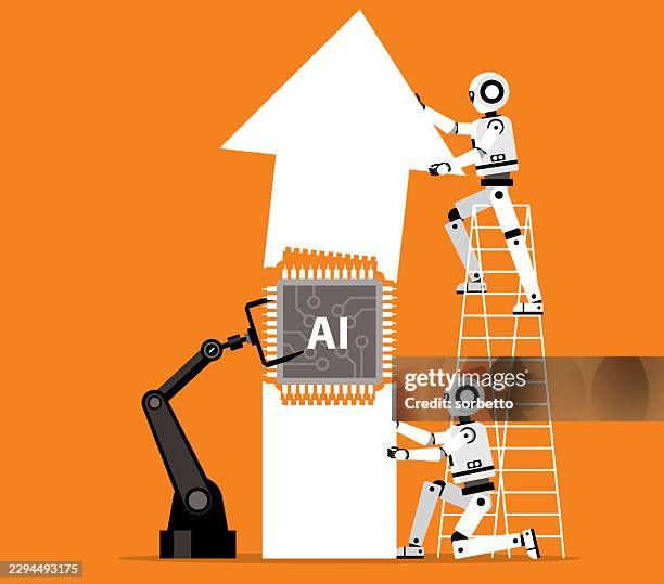 tech progress and innovation - robot - machine learning isometric stock illustrations