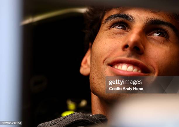 Gabriel Bortoleto of Brazil and Audi F1 Team has a seat fit in the garage during previews ahead of the F1 Grand Prix of Spain at Madring on September...