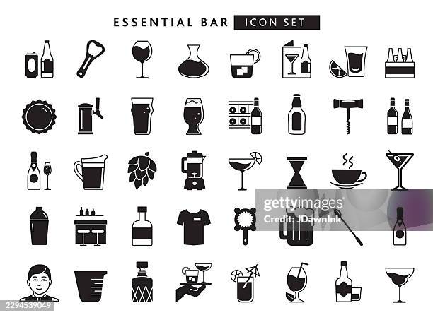 essential restaurant bar icon set concepts - bartender beer stock illustrations