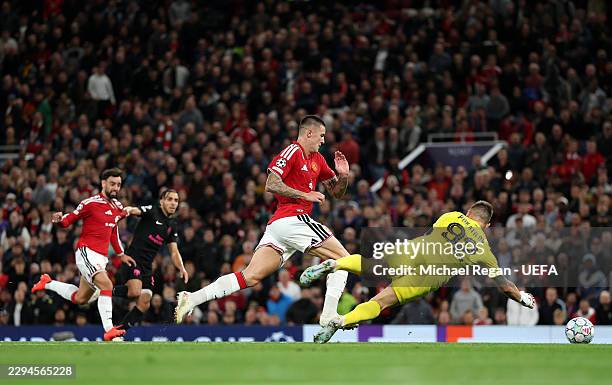 Benjamin Sesko of Manchester United scores his team’s third goal past Stas Pokatilov of Sabah during the UEFA Champions League 2026/27 League Phase...