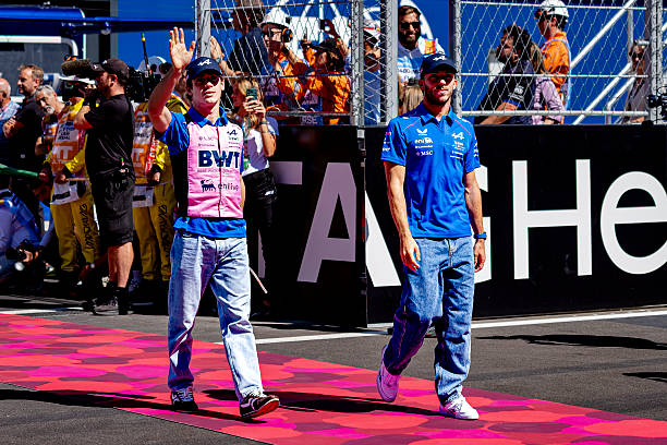 Formula 1 drivers Franco Colapinto and Pierre Gasly of BWT Alpine F1 Team attend the Formula 1 Spanish Grand Prix at the Circuit de...