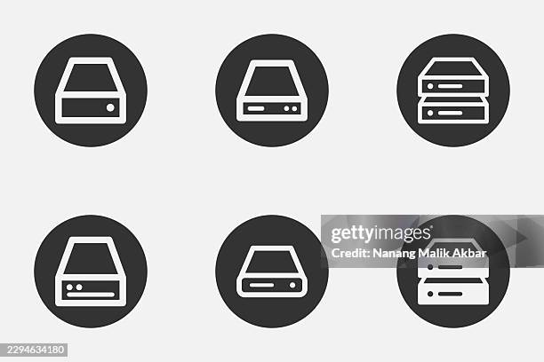 hard drive icon set - external hard disk drive stock illustrations