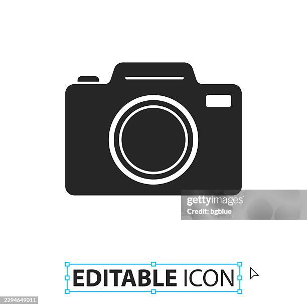 photo camera - editable icon on white background - camera flash white background stock illustrations