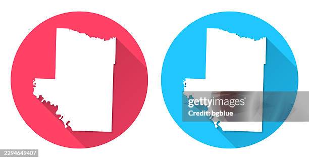 hempstead county, arkansas map. round icon with long shadow on red or blue background - nassau county stock illustrations