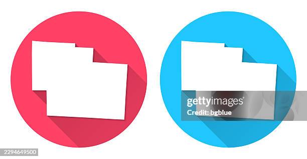 delaware county, ohio map. round icon with long shadow on red or blue background - delaware county stock illustrations