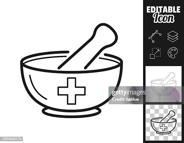 pharmacy mortar and pestle. icon for design. easily editable - grinder isolated stock illustrations