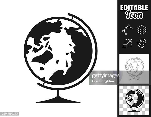 globe on stand with arctic. icon for design. easily editable - contour map lines stock illustrations