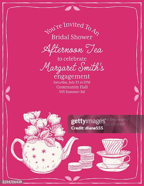 afternoon tea party invitation - high tea invitation stock illustrations