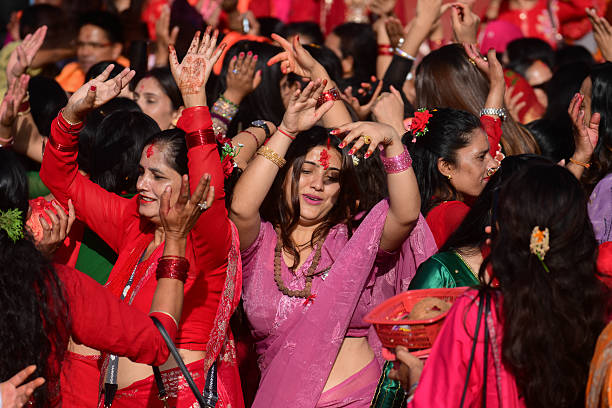 Hindu women gather to celebrate the Teej festival at Pashupatinath Temple in Kathmandu, Nepal, on September 14, 2026. Teej, also known as Hartalika...