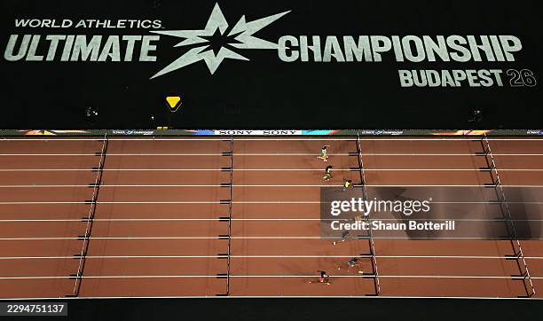Nadine Visser of Team Netherlands leads the field in the Women's 100 Metres Semi-Final Heat 1 during Day 1 of the World Athletics Ultimate...