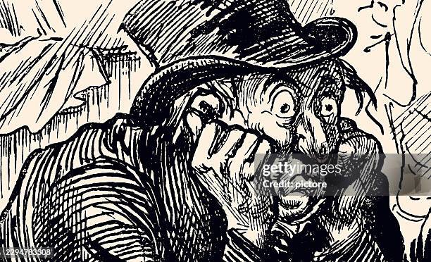 black-and-white satirical illustration in 19th-century.. - guilty pleasure stock illustrations