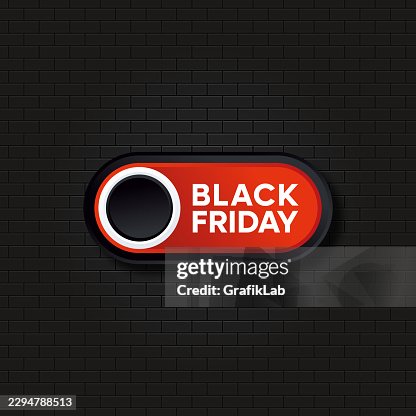 Active black friday button on black brick background Active black friday button on black brick background