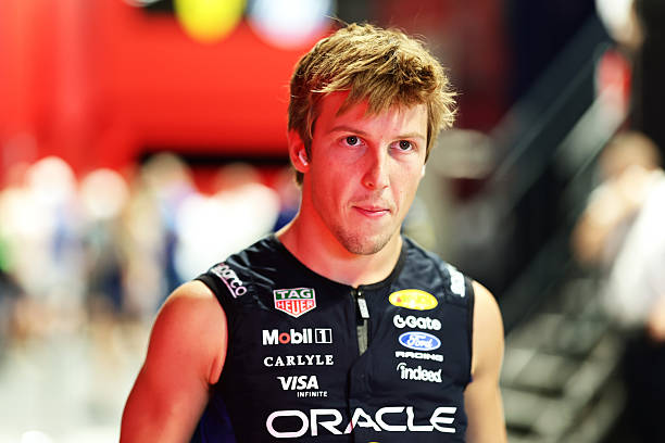 Liam Lawson of New Zealand and Oracle Red Bull Racing walks in the Paddock during final practice ahead of the F1 Grand Prix of Spain at Madring on...