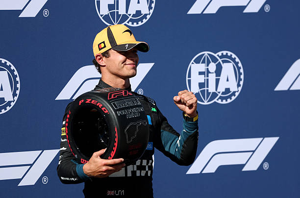 Pole position qualifier Lando Norris of Great Britain and McLaren with his Pirelli Pole Position award during qualifying ahead of the F1 Grand Prix...