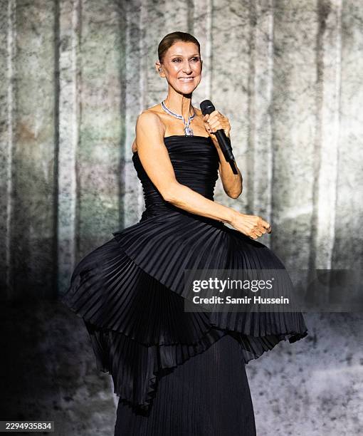 Celine Dion performs on the opening night of her residency at Paris La Defense Arena on September 12, 2026 in Nanterre, France.